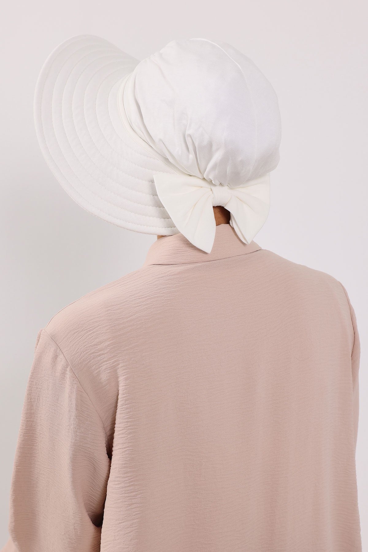 Modest Sun Protective Turban Bonnet with Removable Bow Brim for Women, 2-in-1 Hijab Hat with Removable Brim,S-4 Ivory