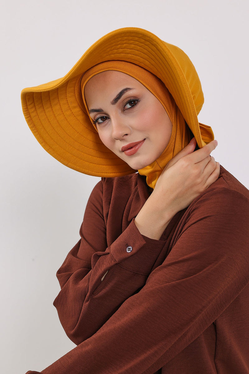 Modest Sun Protective Turban Bonnet with Removable Bow Brim for Women, 2-in-1 Hijab Ninja Cap with Removable Brim,S-5