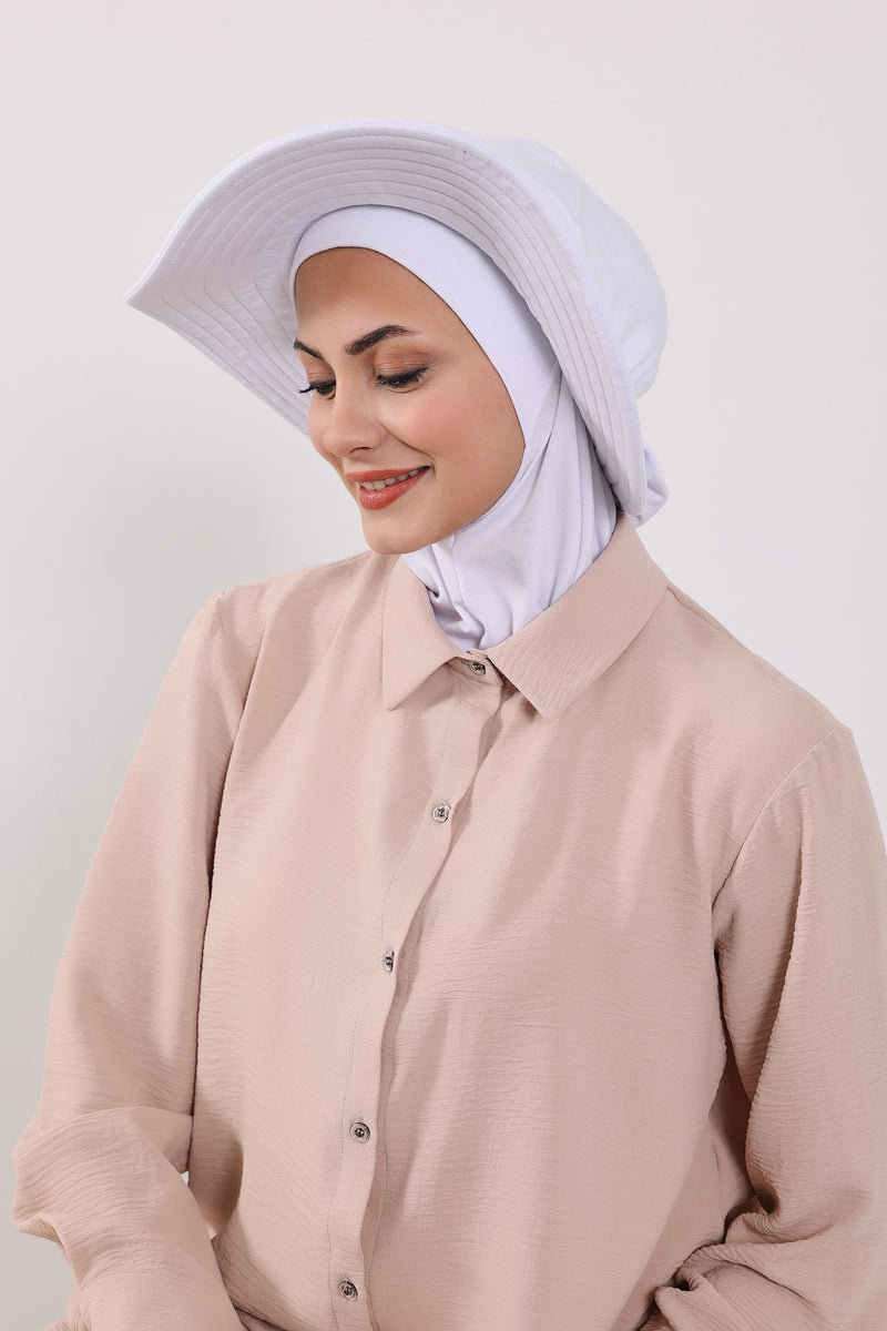 Modest Sun Protective Turban Bonnet with Removable Bow Brim for Women, 2-in-1 Hijab Ninja Cap with Removable Brim,S-5