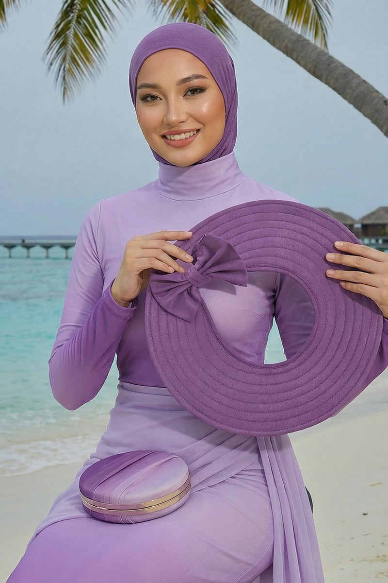 Modest Sun Protective Turban Bonnet with Removable Bow Brim for Women, 2-in-1 Hijab Ninja Cap with Removable Brim,S-5