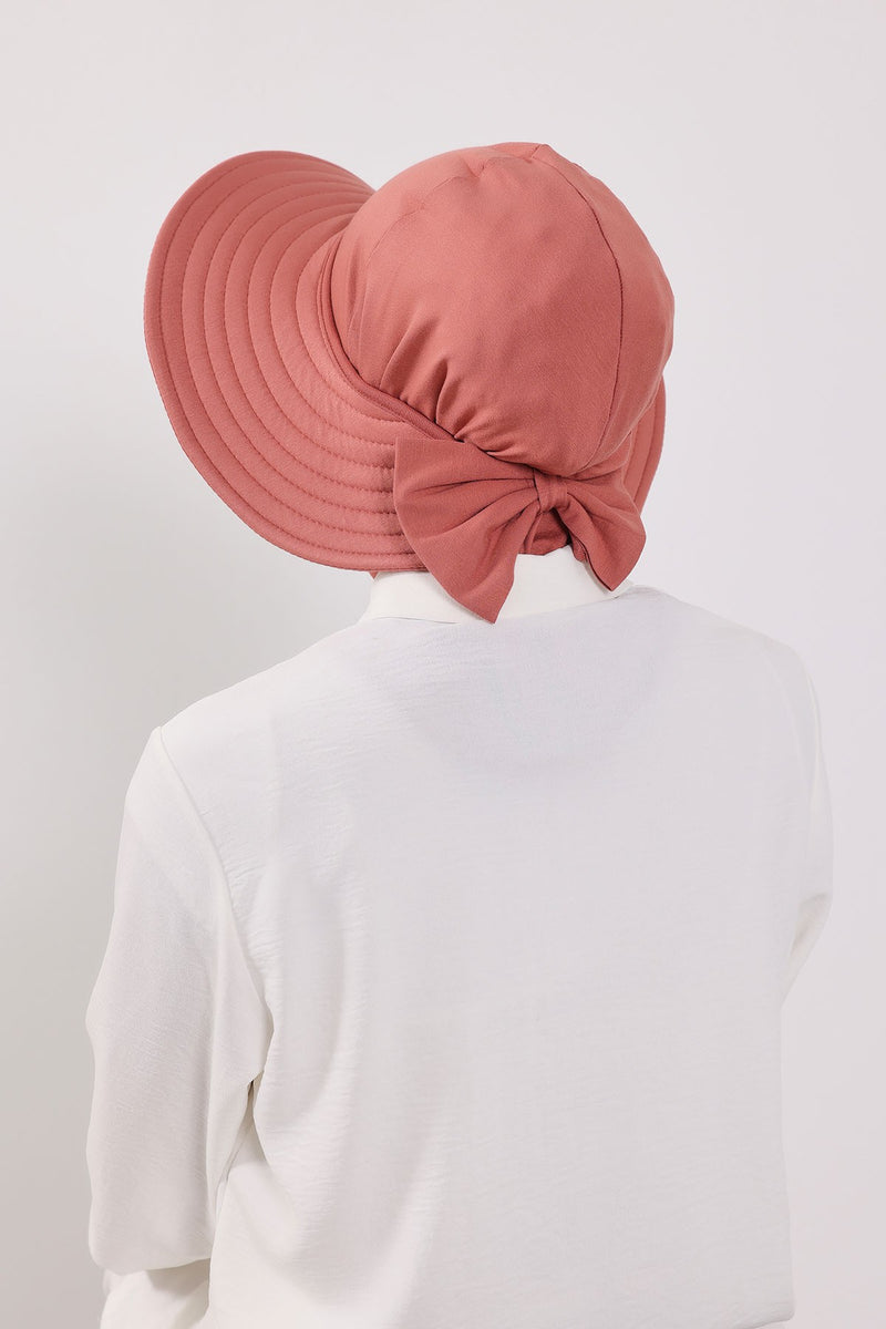 Modest Sun Protective Turban Bonnet with Removable Bow Brim for Women, 2-in-1 Hijab Ninja Cap with Removable Brim,S-5