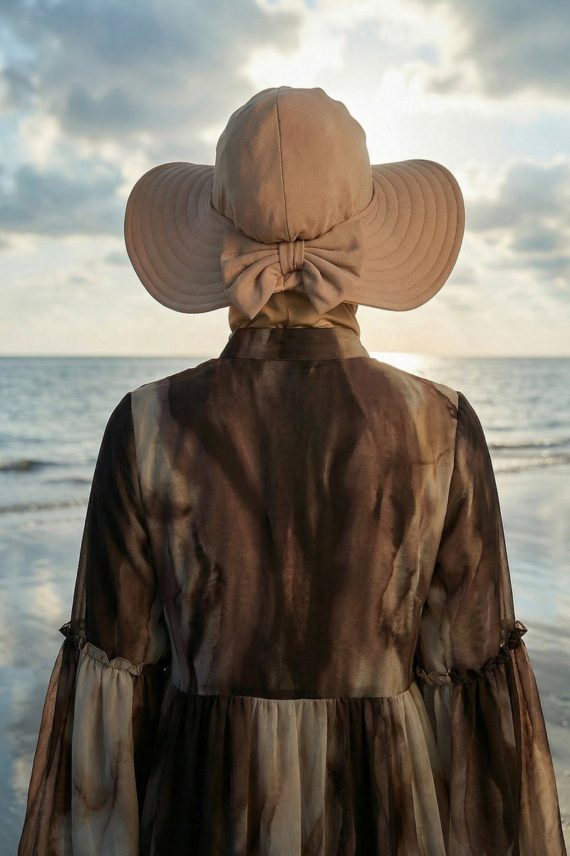 Modest Sun Protective Turban Bonnet with Removable Bow Brim for Women, 2-in-1 Hijab Ninja Cap with Removable Brim,S-5