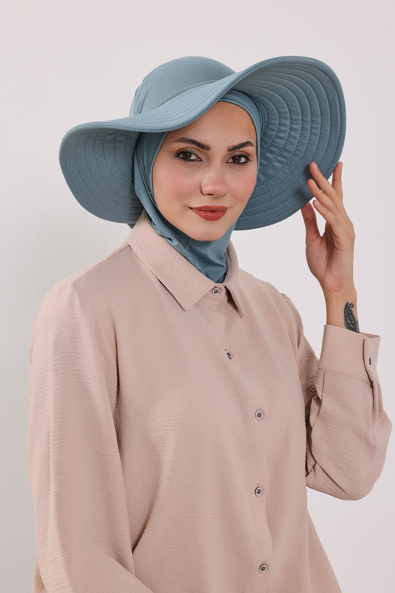 Modest Sun Protective Turban Bonnet with Removable Bow Brim for Women, 2-in-1 Hijab Ninja Cap with Removable Brim,S-5