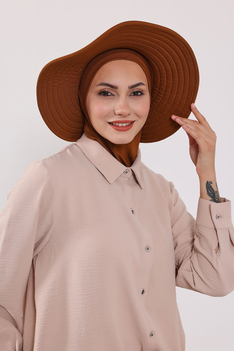 Modest Sun Protective Turban Bonnet with Removable Bow Brim for Women, 2-in-1 Hijab Ninja Cap with Removable Brim,S-5