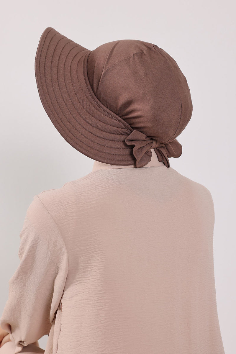 Modest Sun Protective Turban Bonnet with Removable Bow Brim for Women, 2-in-1 Hijab Ninja Cap with Removable Brim,S-5