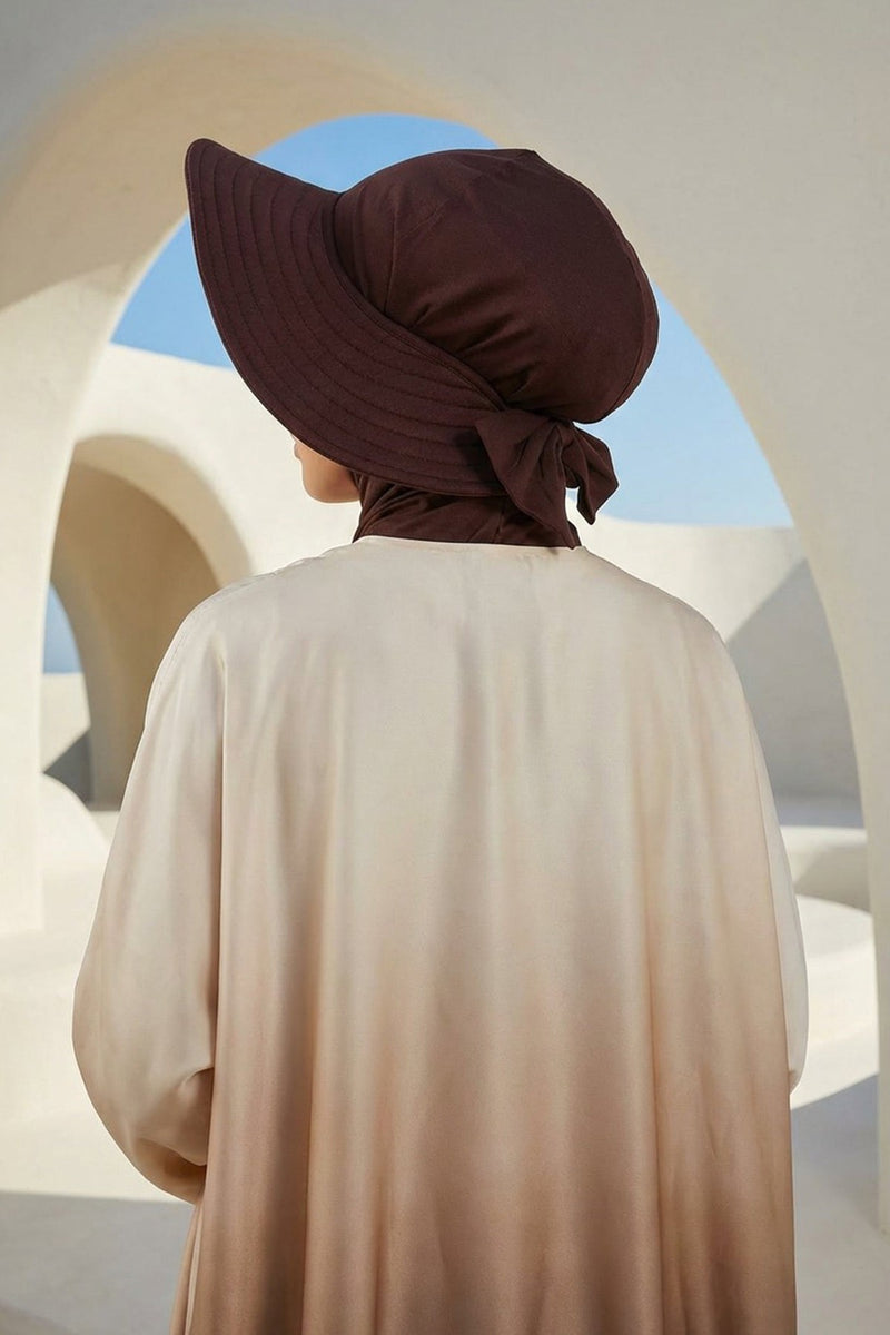 Modest Sun Protective Turban Bonnet with Removable Bow Brim for Women, 2-in-1 Hijab Ninja Cap with Removable Brim,S-5