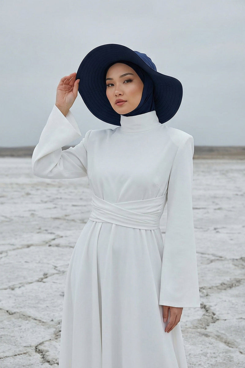 Modest Sun Protective Turban Bonnet with Removable Bow Brim for Women, 2-in-1 Hijab Ninja Cap with Removable Brim,S-5 Navy Blue