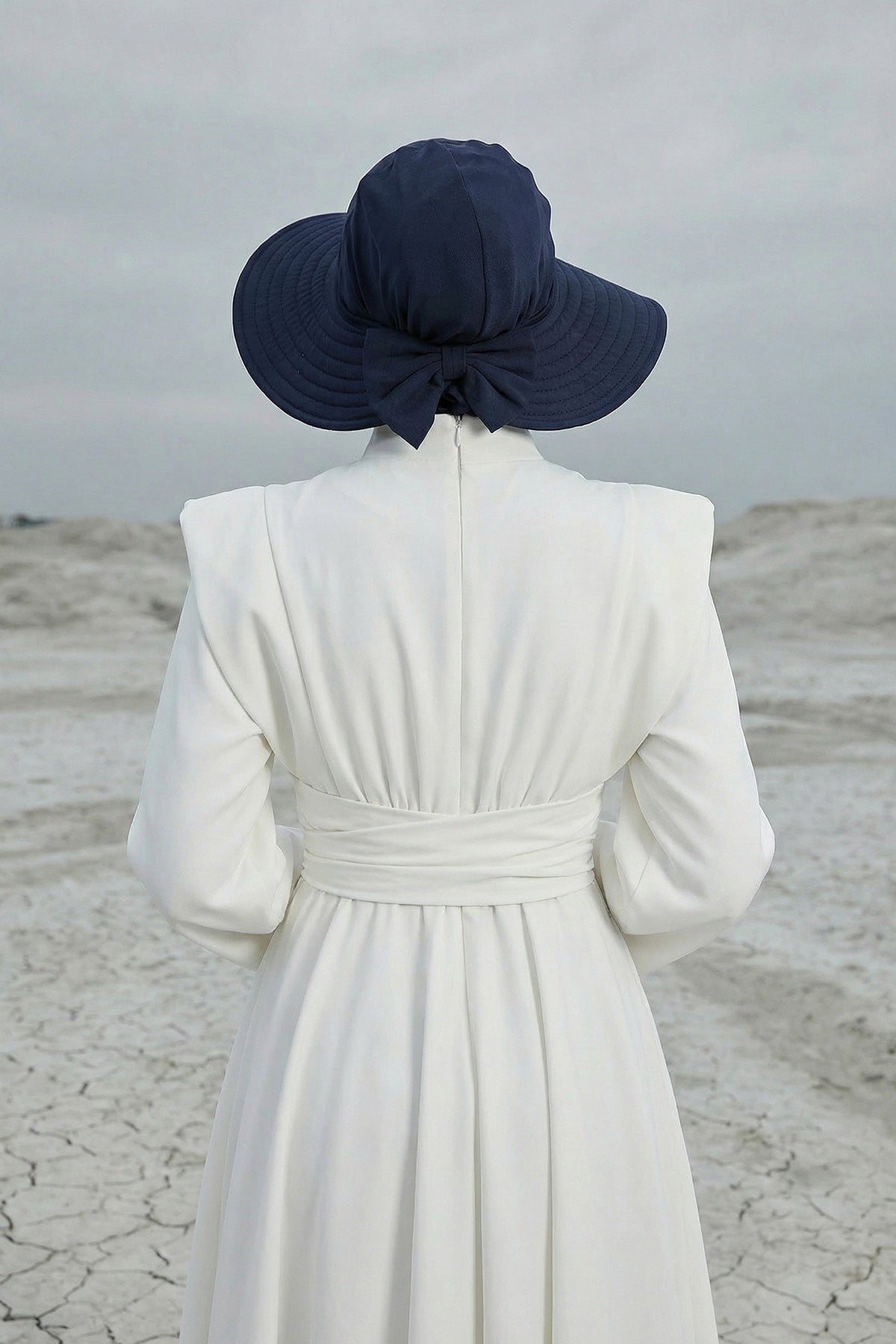 Modest Sun Protective Turban Bonnet with Removable Bow Brim for Women, 2-in-1 Hijab Ninja Cap with Removable Brim,S-5 Navy Blue