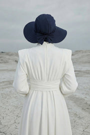 Modest Sun Protective Turban Bonnet with Removable Bow Brim for Women, 2-in-1 Hijab Ninja Cap with Removable Brim,S-5 Navy Blue