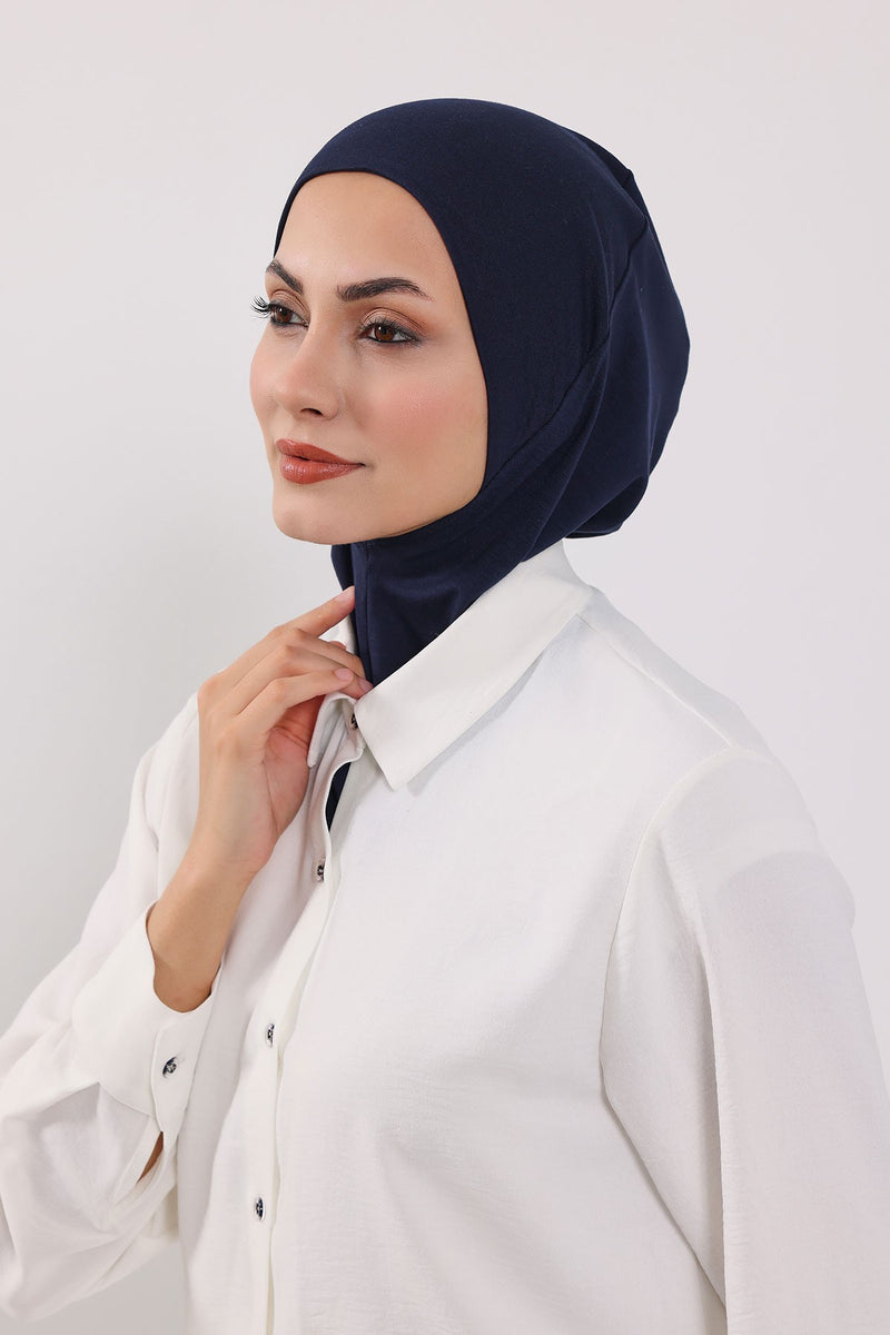 Modest Sun Protective Turban Bonnet with Removable Bow Brim for Women, 2-in-1 Hijab Ninja Cap with Removable Brim,S-5 Navy Blue