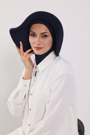 Modest Sun Protective Turban Bonnet with Removable Bow Brim for Women, 2-in-1 Hijab Ninja Cap with Removable Brim,S-5 Navy Blue