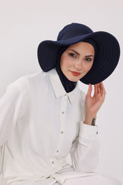 Modest Sun Protective Turban Bonnet with Removable Bow Brim for Women, 2-in-1 Hijab Ninja Cap with Removable Brim,S-5 Navy Blue