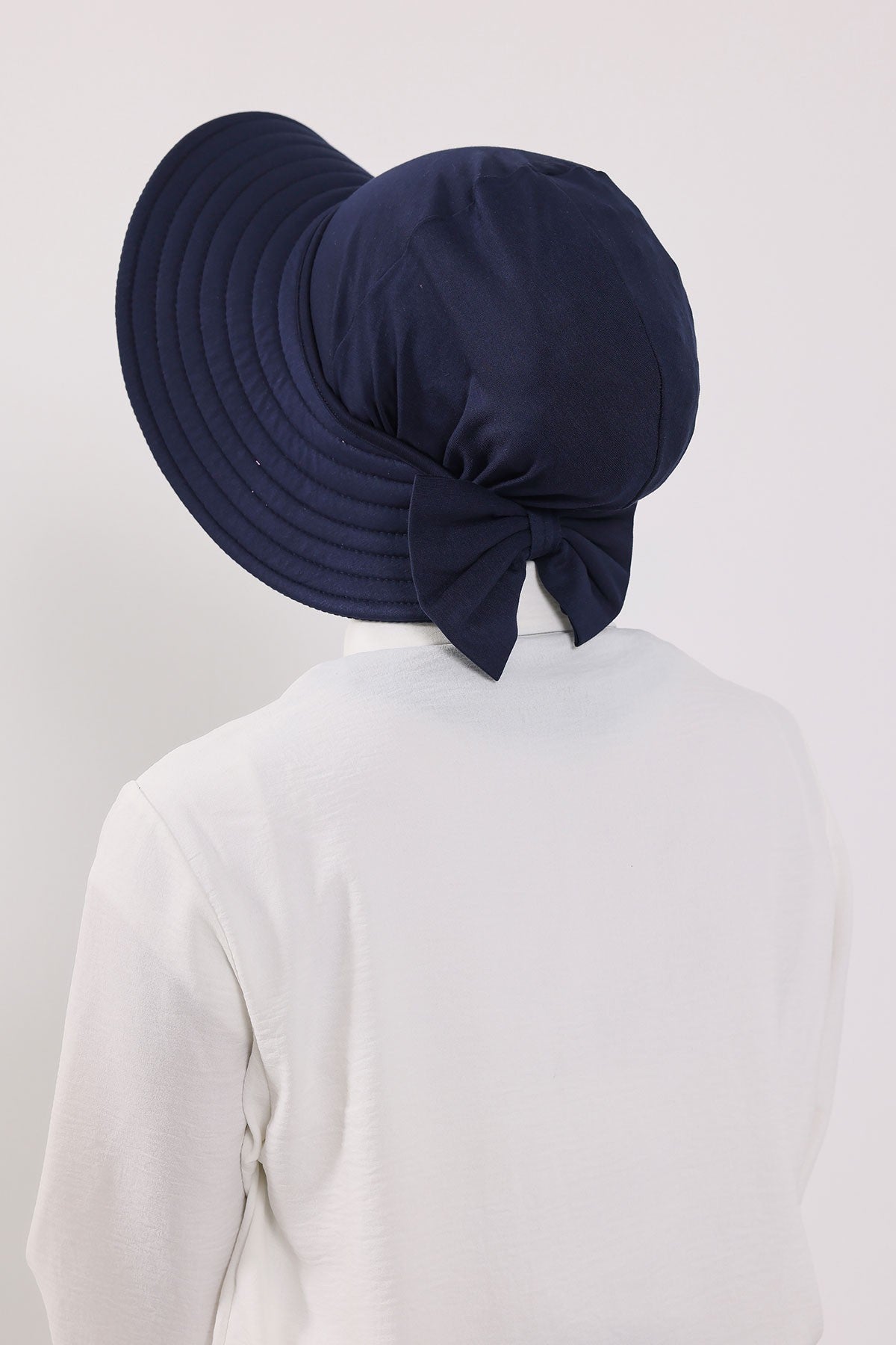 Modest Sun Protective Turban Bonnet with Removable Bow Brim for Women, 2-in-1 Hijab Ninja Cap with Removable Brim,S-5 Navy Blue