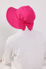 Modest Sun Protective Turban Bonnet with Removable Bow Brim for Women, 2-in-1 Hijab Ninja Cap with Removable Brim,S-5 Fuchsia