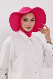 Modest Sun Protective Turban Bonnet with Removable Bow Brim for Women, 2-in-1 Hijab Ninja Cap with Removable Brim,S-5 Fuchsia