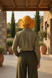 Modest Sun Protective Turban Bonnet with Removable Bow Brim for Women, 2-in-1 Hijab Ninja Cap with Removable Brim,S-5 Mustard Yellow