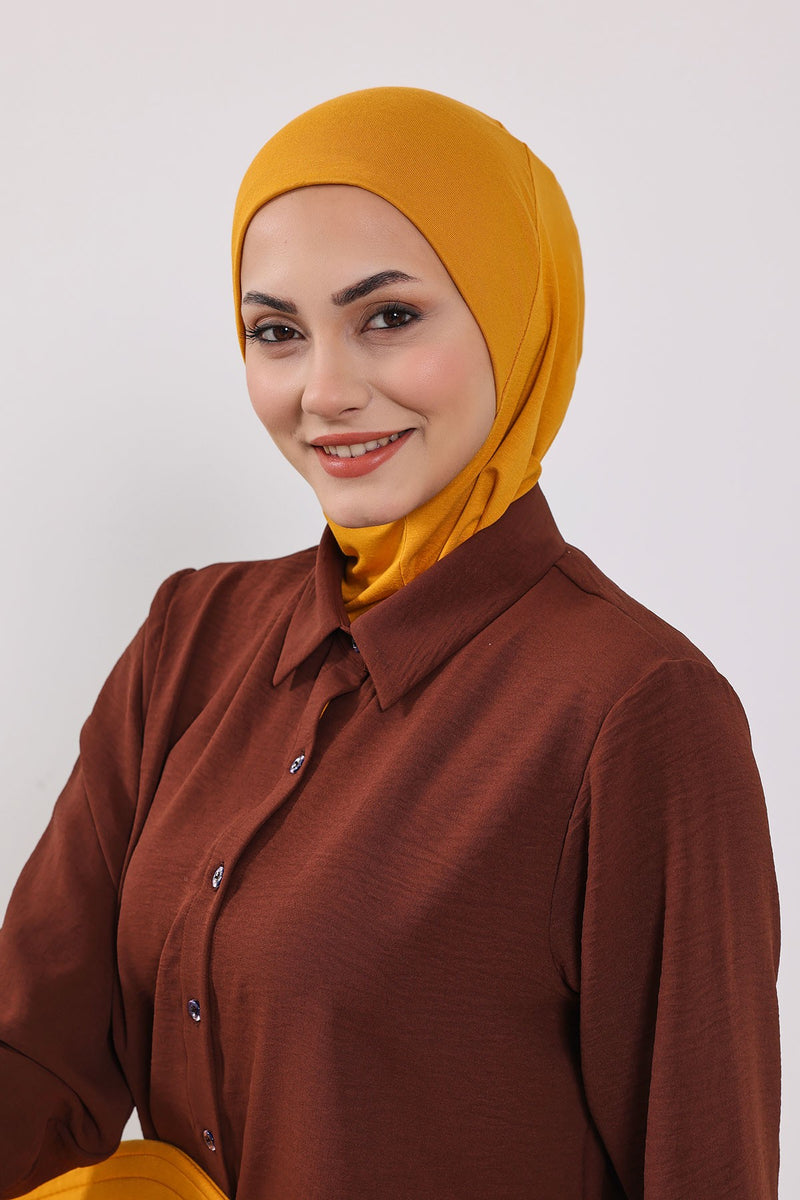 Modest Sun Protective Turban Bonnet with Removable Bow Brim for Women, 2-in-1 Hijab Ninja Cap with Removable Brim,S-5 Mustard Yellow