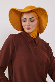 Modest Sun Protective Turban Bonnet with Removable Bow Brim for Women, 2-in-1 Hijab Ninja Cap with Removable Brim,S-5 Mustard Yellow