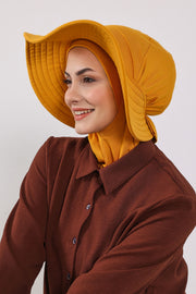 Modest Sun Protective Turban Bonnet with Removable Bow Brim for Women, 2-in-1 Hijab Ninja Cap with Removable Brim,S-5 Mustard Yellow