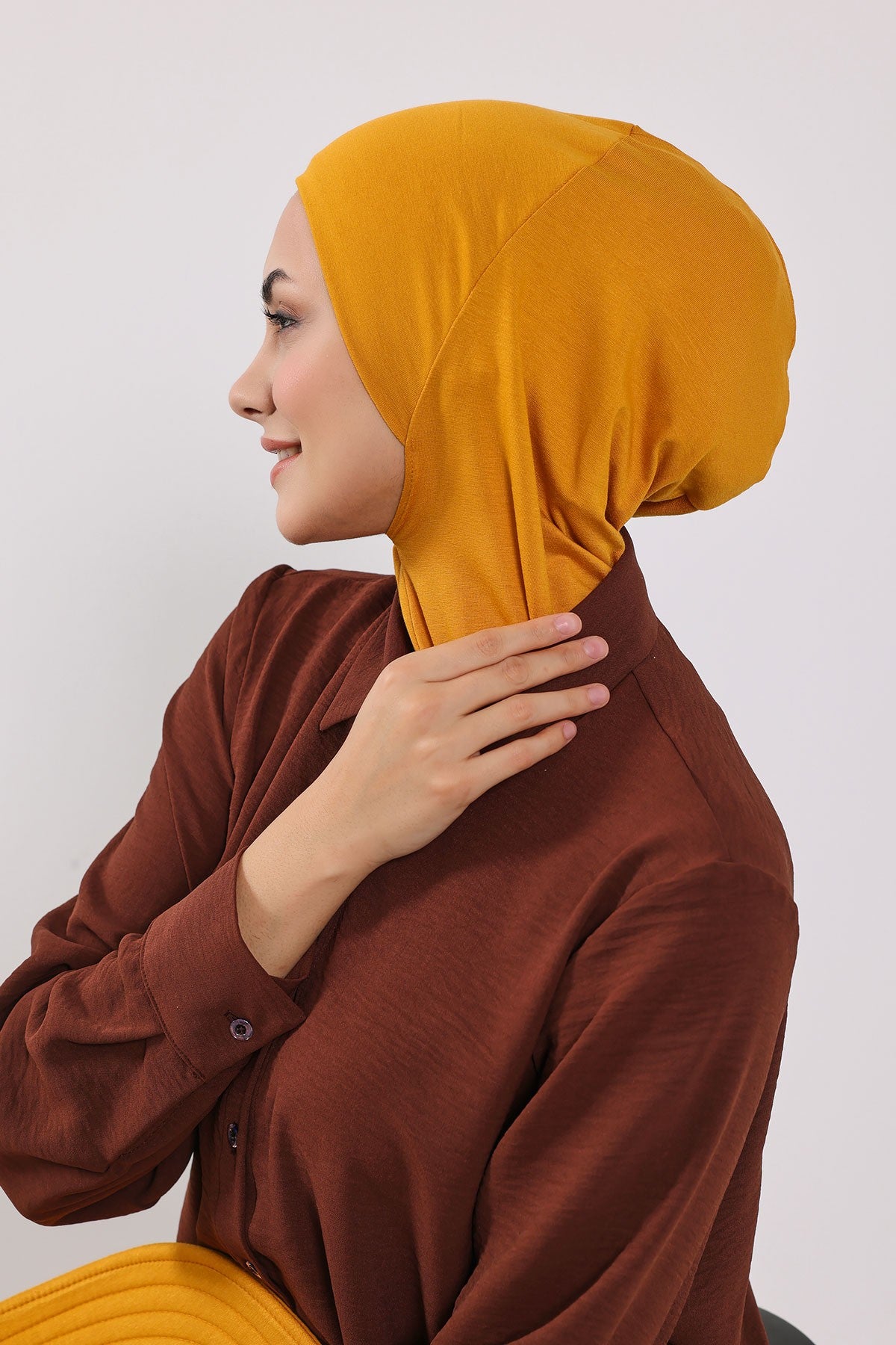 Modest Sun Protective Turban Bonnet with Removable Bow Brim for Women, 2-in-1 Hijab Ninja Cap with Removable Brim,S-5 Mustard Yellow