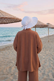 Modest Sun Protective Turban Bonnet with Removable Bow Brim for Women, 2-in-1 Hijab Ninja Cap with Removable Brim,S-5 White