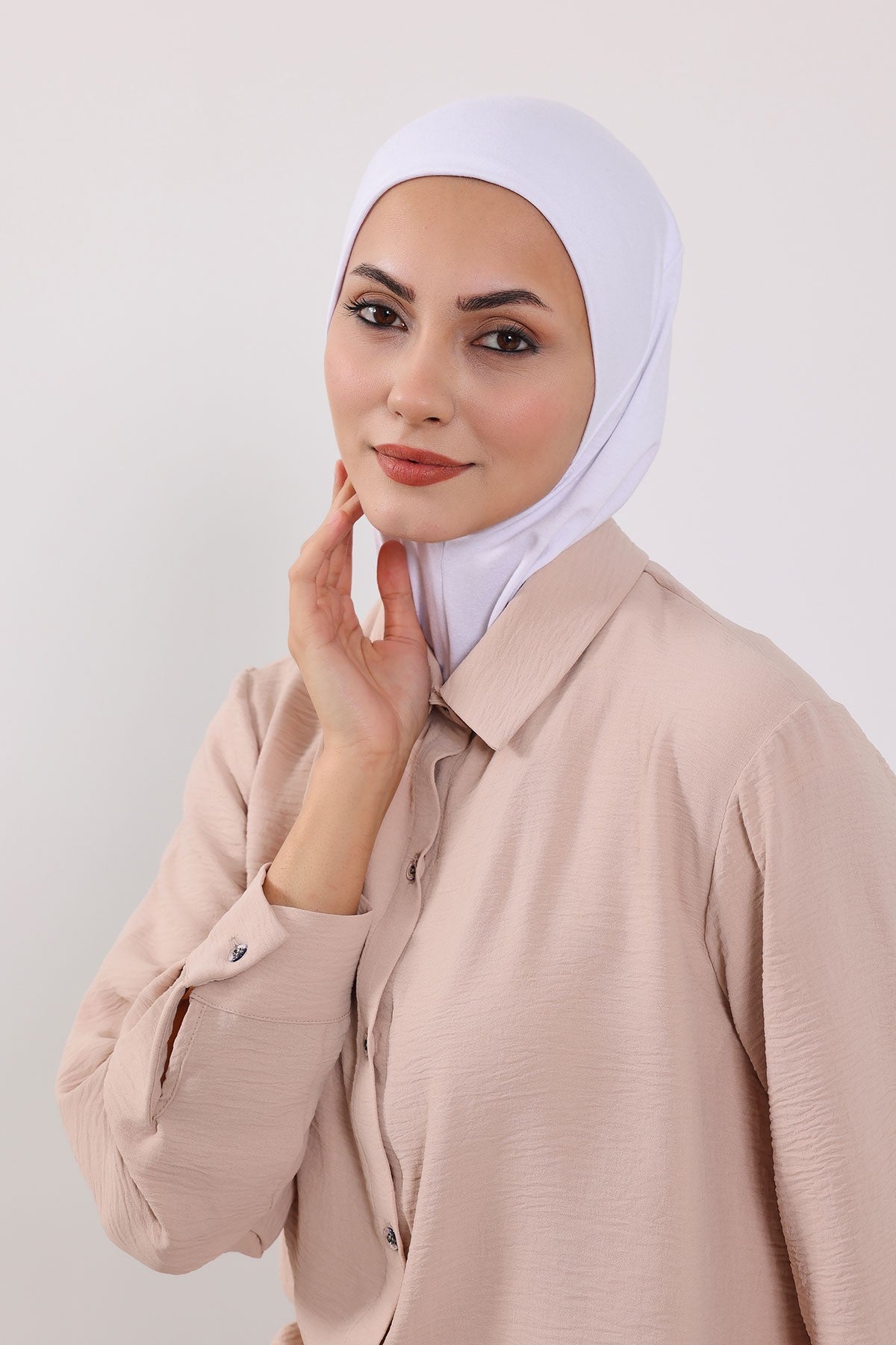 Modest Sun Protective Turban Bonnet with Removable Bow Brim for Women, 2-in-1 Hijab Ninja Cap with Removable Brim,S-5 White