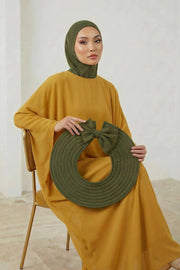Modest Sun Protective Turban Bonnet with Removable Bow Brim for Women, 2-in-1 Hijab Ninja Cap with Removable Brim,S-5 Army Green