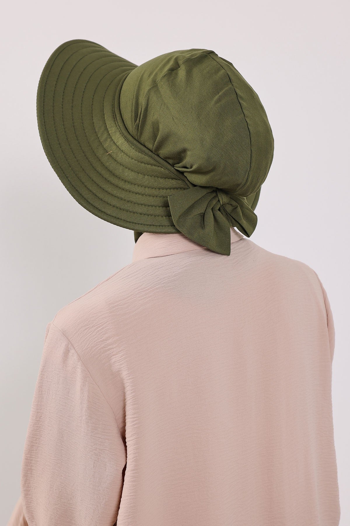 Modest Sun Protective Turban Bonnet with Removable Bow Brim for Women, 2-in-1 Hijab Ninja Cap with Removable Brim,S-5 Army Green