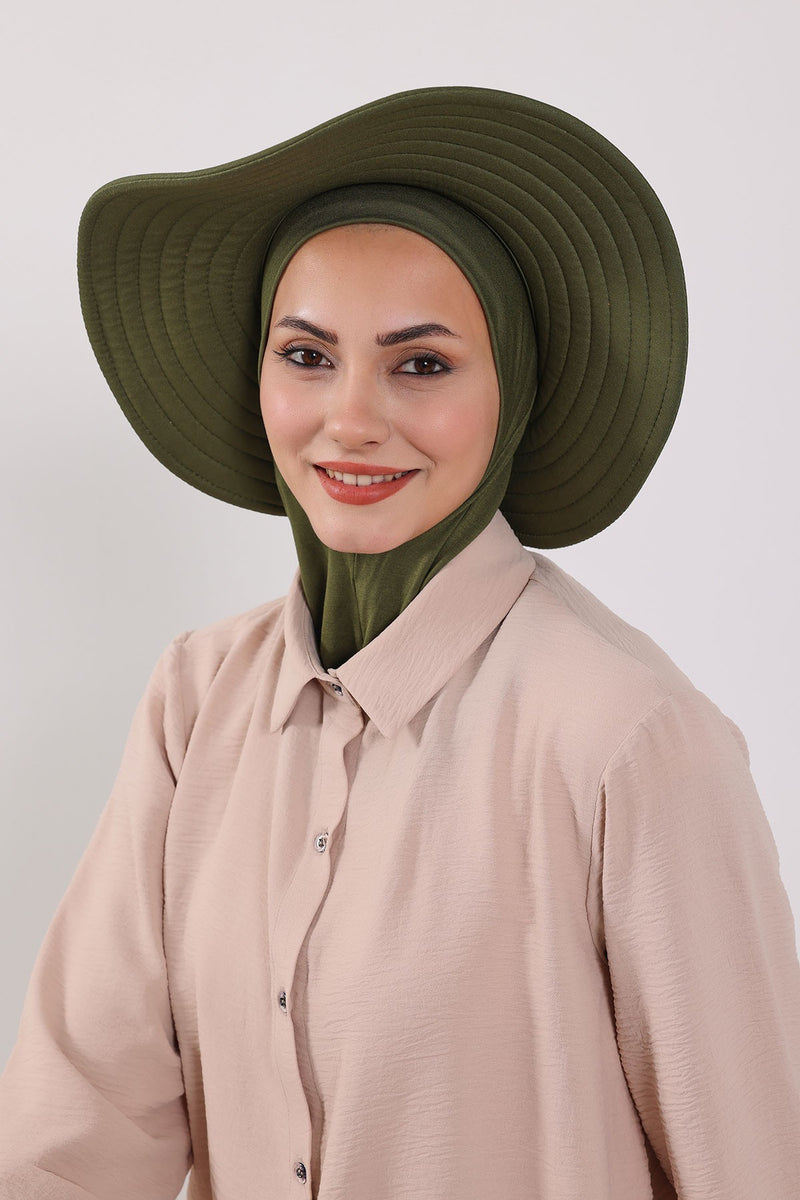 Modest Sun Protective Turban Bonnet with Removable Bow Brim for Women, 2-in-1 Hijab Ninja Cap with Removable Brim,S-5 Army Green