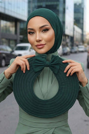 Modest Sun Protective Turban Bonnet with Removable Bow Brim for Women, 2-in-1 Hijab Ninja Cap with Removable Brim,S-5 Green