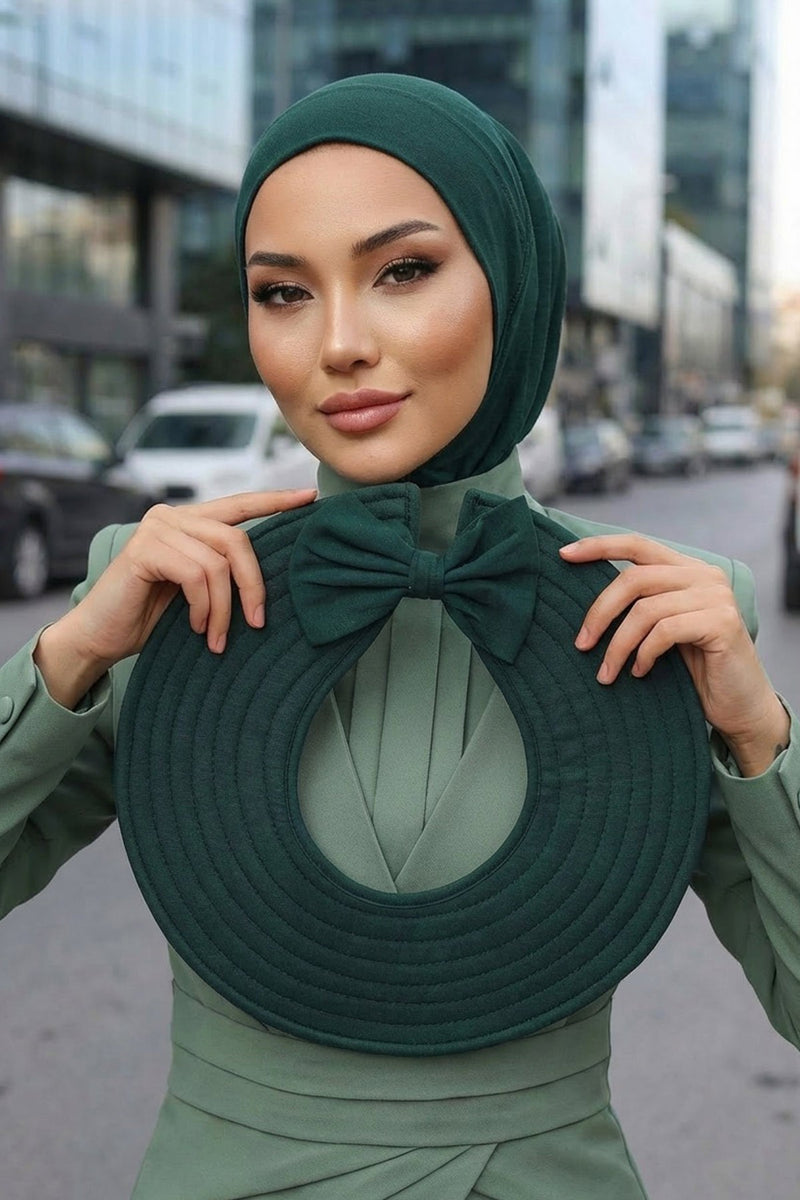 Modest Sun Protective Turban Bonnet with Removable Bow Brim for Women, 2-in-1 Hijab Ninja Cap with Removable Brim,S-5 Green
