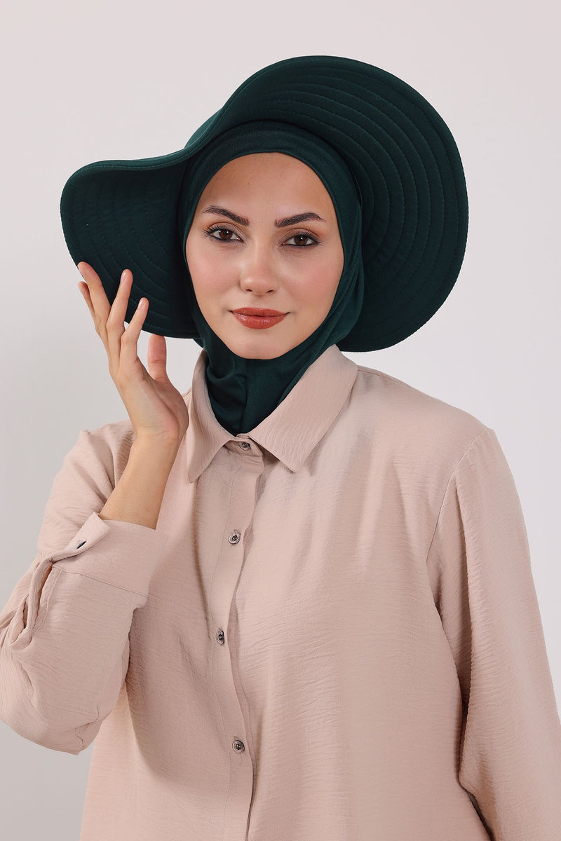 Modest Sun Protective Turban Bonnet with Removable Bow Brim for Women, 2-in-1 Hijab Ninja Cap with Removable Brim,S-5 Green