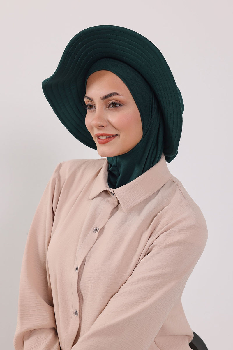 Modest Sun Protective Turban Bonnet with Removable Bow Brim for Women, 2-in-1 Hijab Ninja Cap with Removable Brim,S-5 Green