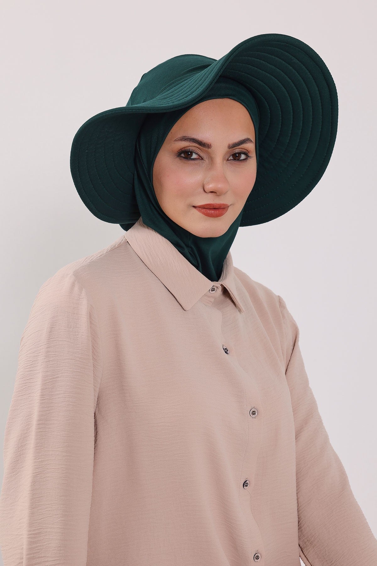 Modest Sun Protective Turban Bonnet with Removable Bow Brim for Women, 2-in-1 Hijab Ninja Cap with Removable Brim,S-5 Green
