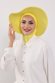 Modest Sun Protective Turban Bonnet with Removable Bow Brim for Women, 2-in-1 Hijab Ninja Cap with Removable Brim,S-5 Yellow