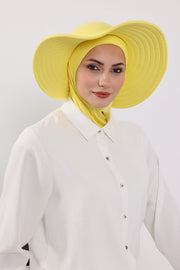 Modest Sun Protective Turban Bonnet with Removable Bow Brim for Women, 2-in-1 Hijab Ninja Cap with Removable Brim,S-5 Yellow