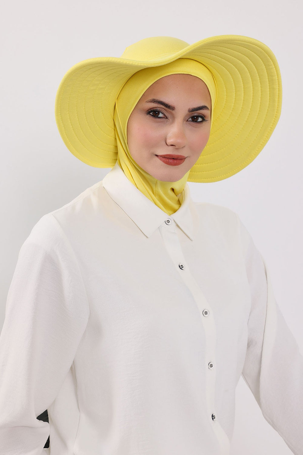 Modest Sun Protective Turban Bonnet with Removable Bow Brim for Women, 2-in-1 Hijab Ninja Cap with Removable Brim,S-5 Yellow