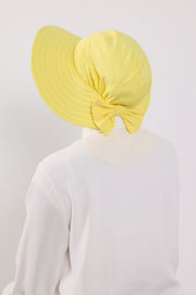 Modest Sun Protective Turban Bonnet with Removable Bow Brim for Women, 2-in-1 Hijab Ninja Cap with Removable Brim,S-5 Yellow