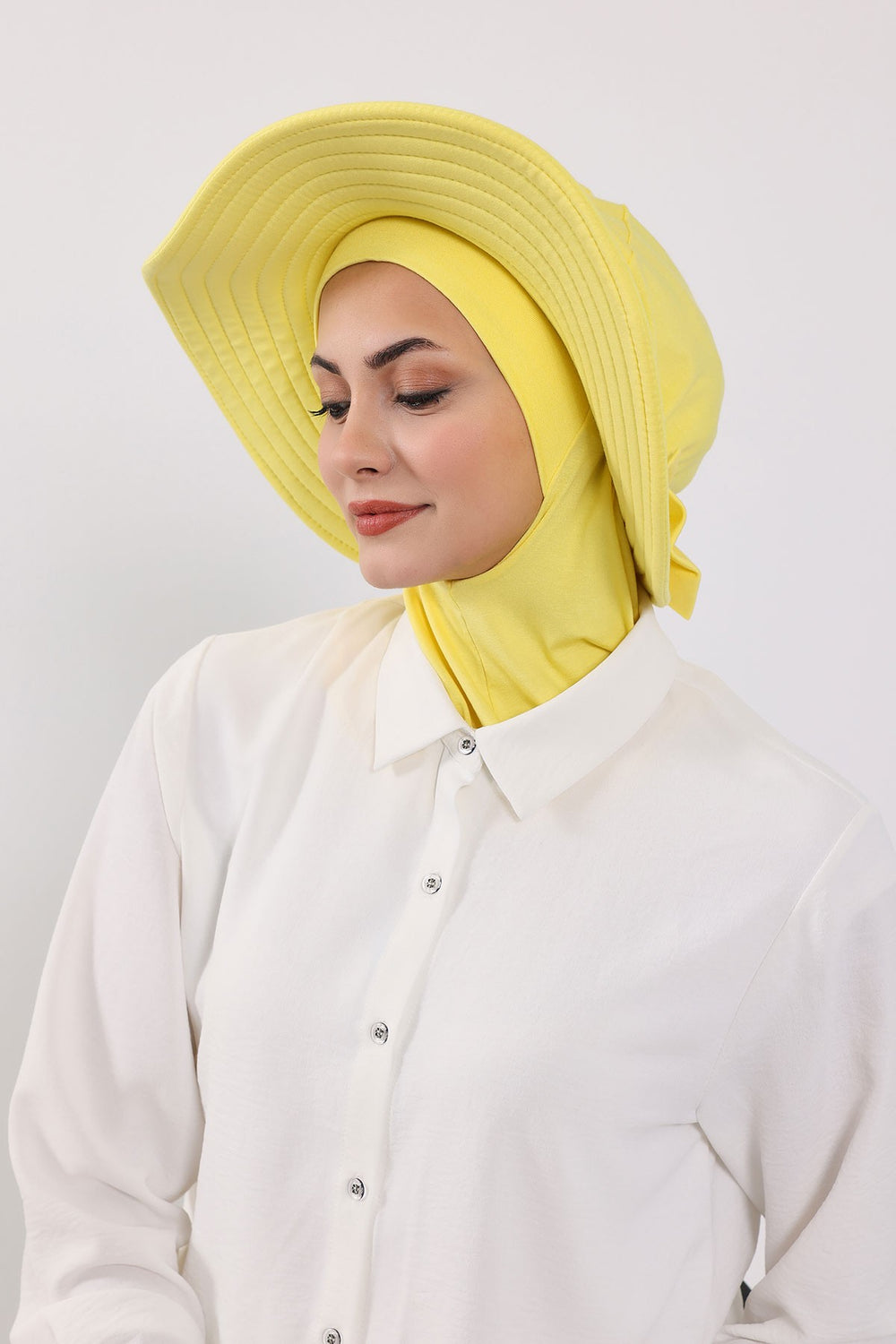 Modest Sun Protective Turban Bonnet with Removable Bow Brim for Women, 2-in-1 Hijab Ninja Cap with Removable Brim,S-5 Yellow