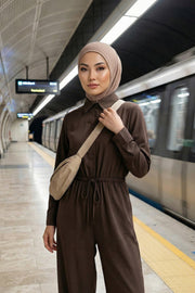 Modest Sun Protective Turban Bonnet with Removable Bow Brim for Women, 2-in-1 Hijab Ninja Cap with Removable Brim,S-5 Mink