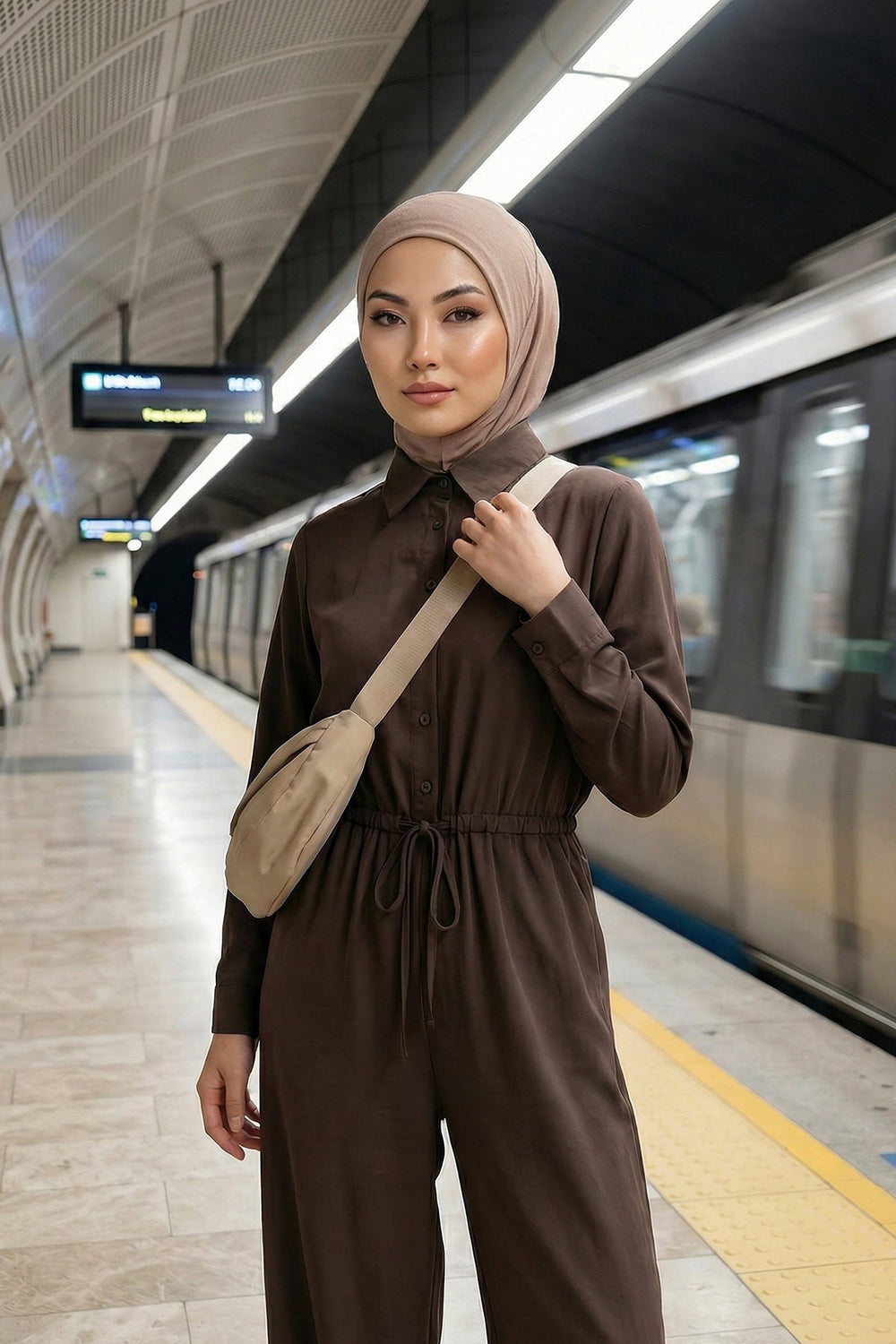 Modest Sun Protective Turban Bonnet with Removable Bow Brim for Women, 2-in-1 Hijab Ninja Cap with Removable Brim,S-5 Mink