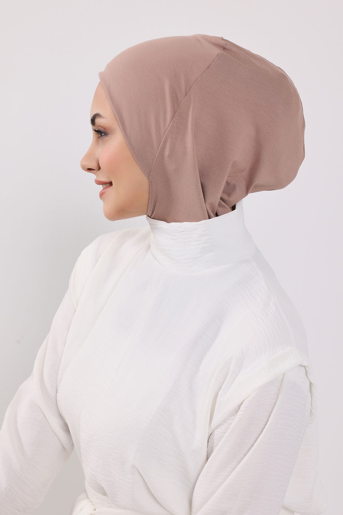 Modest Sun Protective Turban Bonnet with Removable Bow Brim for Women, 2-in-1 Hijab Ninja Cap with Removable Brim,S-5 Mink