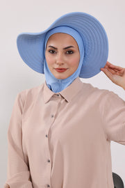 Modest Sun Protective Turban Bonnet with Removable Bow Brim for Women, 2-in-1 Hijab Ninja Cap with Removable Brim,S-5 Blue