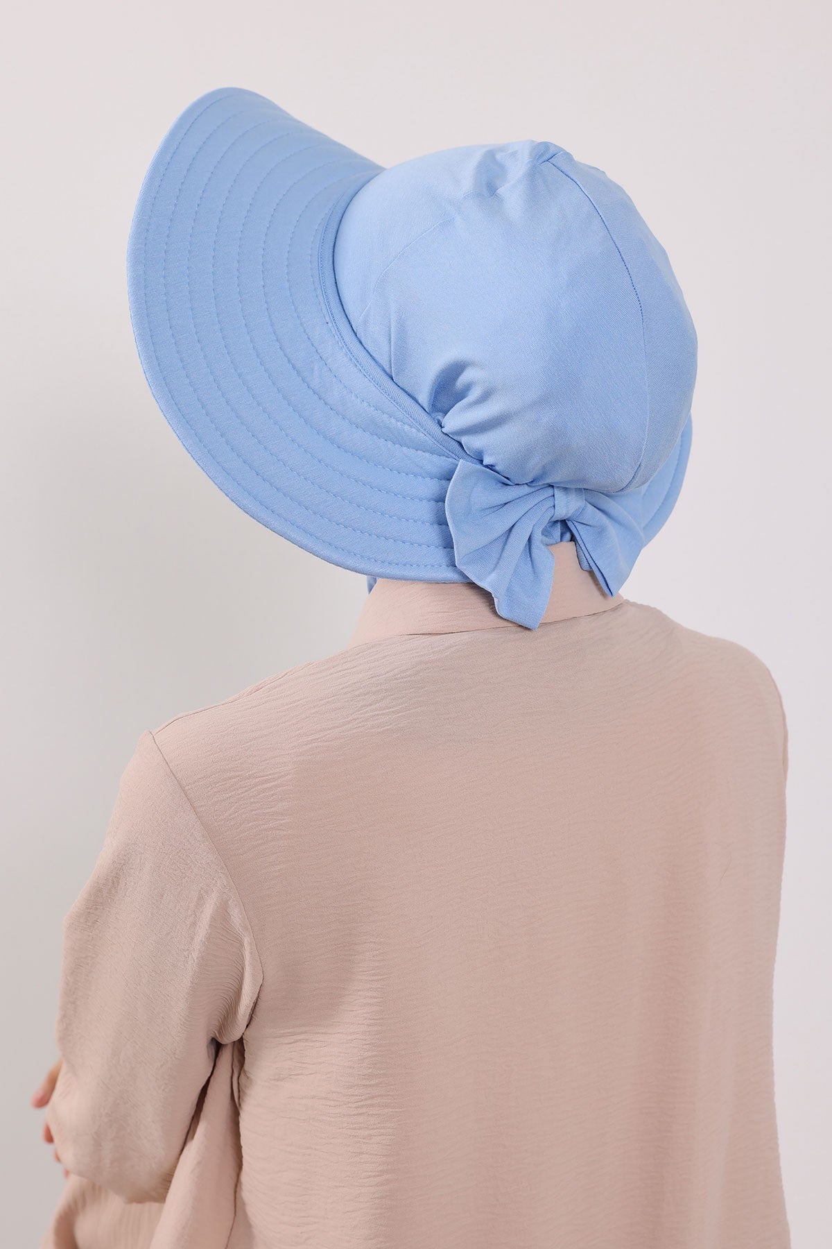 Modest Sun Protective Turban Bonnet with Removable Bow Brim for Women, 2-in-1 Hijab Ninja Cap with Removable Brim,S-5 Blue
