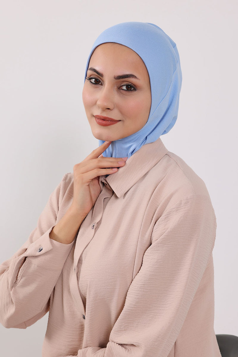 Modest Sun Protective Turban Bonnet with Removable Bow Brim for Women, 2-in-1 Hijab Ninja Cap with Removable Brim,S-5 Blue
