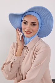 Modest Sun Protective Turban Bonnet with Removable Bow Brim for Women, 2-in-1 Hijab Ninja Cap with Removable Brim,S-5 Blue