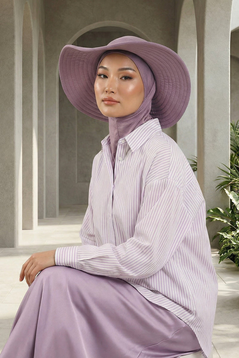 Modest Sun Protective Turban Bonnet with Removable Bow Brim for Women, 2-in-1 Hijab Ninja Cap with Removable Brim,S-5 Lilac
