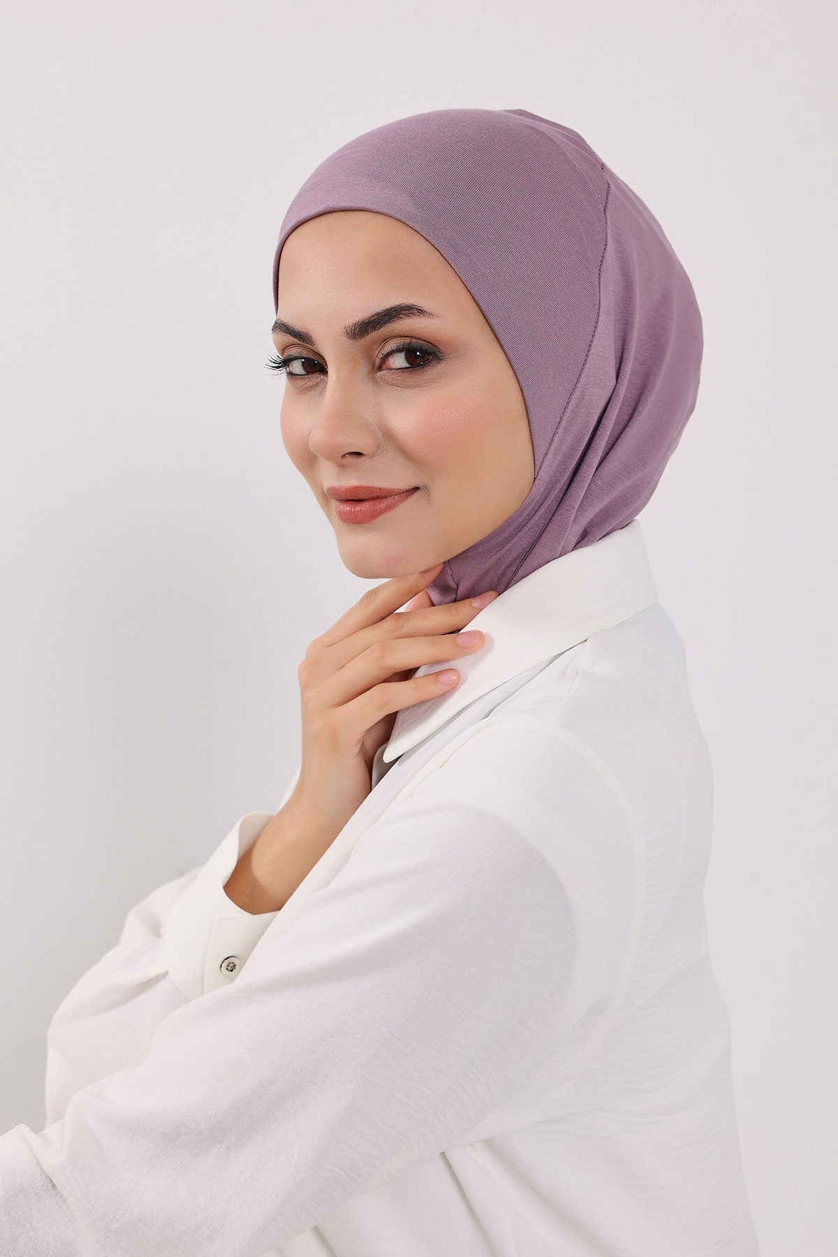Modest Sun Protective Turban Bonnet with Removable Bow Brim for Women, 2-in-1 Hijab Ninja Cap with Removable Brim,S-5 Lilac