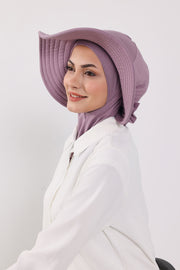 Modest Sun Protective Turban Bonnet with Removable Bow Brim for Women, 2-in-1 Hijab Ninja Cap with Removable Brim,S-5 Lilac