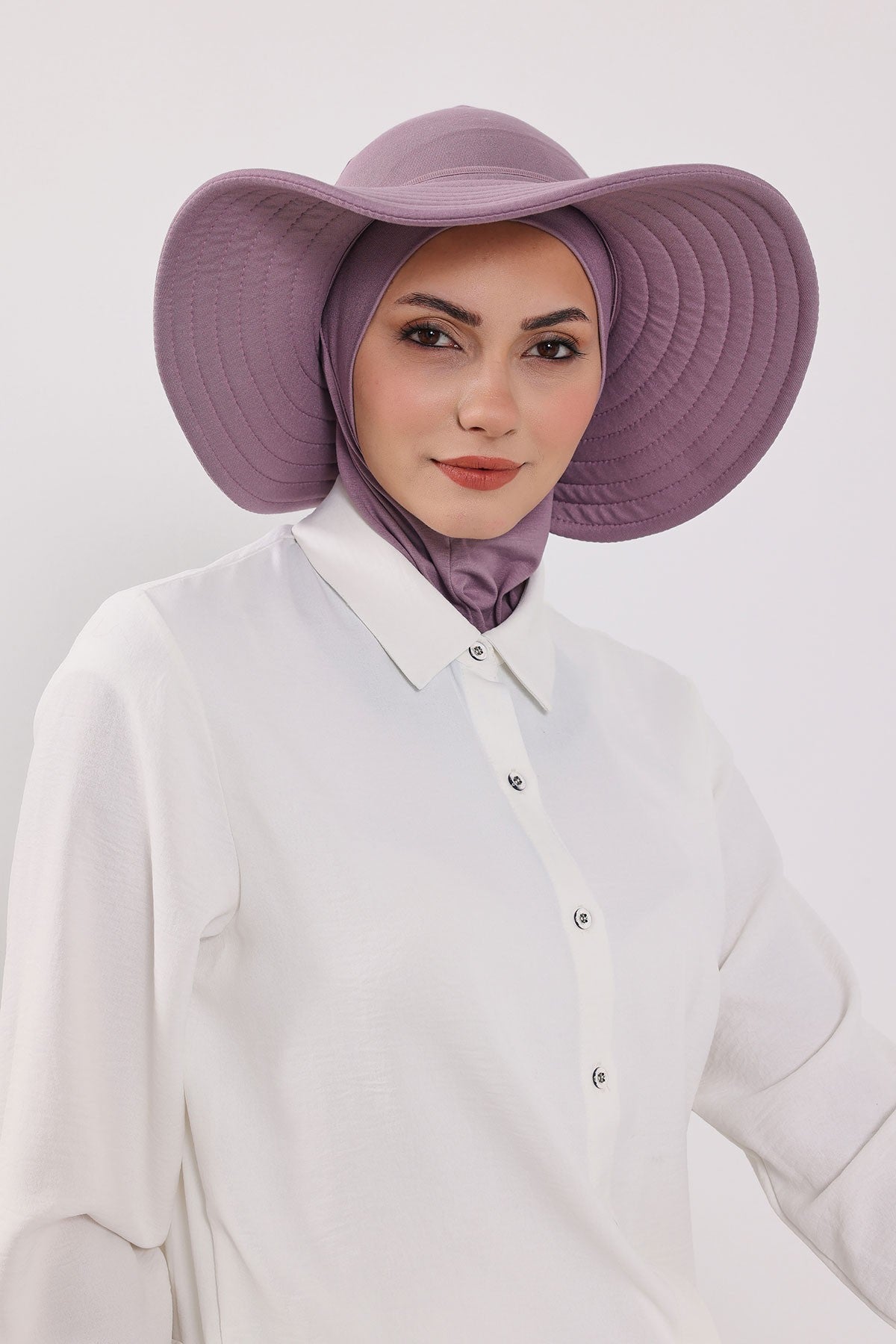 Modest Sun Protective Turban Bonnet with Removable Bow Brim for Women, 2-in-1 Hijab Ninja Cap with Removable Brim,S-5 Lilac
